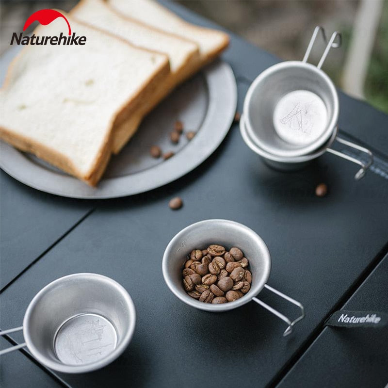 Naturehike Mini Hanging Cup 2pcs Set 50ml Stainless Steel Cup Outdoor Camping Coffee Espresso Sauce Bowl Mini Measuring Spoon Picnic Utensil Table