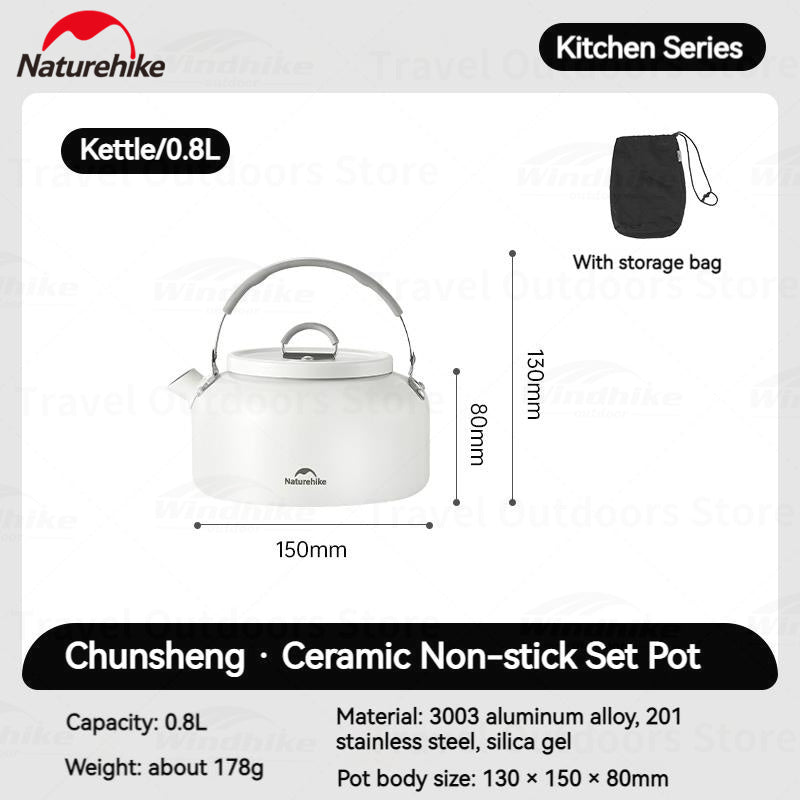 Naturehike Ceramic Non-Stick Set Of Pots And Frying Pans Portable Tableware Stackable Cookware Folding Handle Stainless Steel Aluminum Alloy