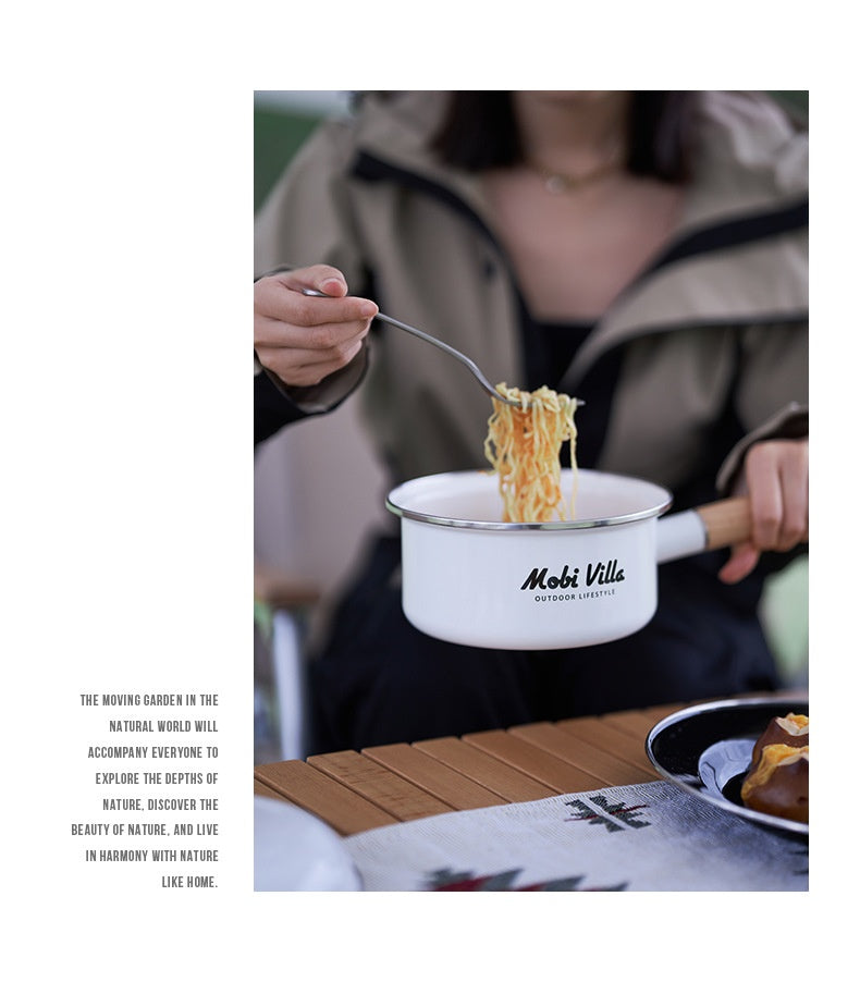 Mobi Garden Enamel Milk Pot Portable Lightweight Glazed Saucepan Small Soup Pot Outdoor Camping Cooking Utensil Kitchenware Food Grade Stainless Steel