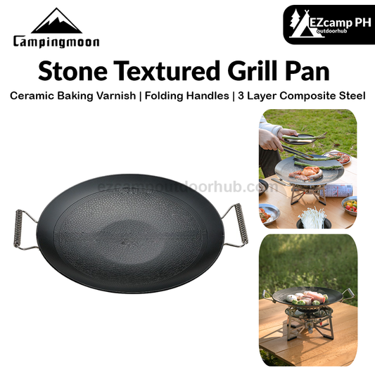 Campingmoon Stone Textured Grill Pan Non-Stick 3 Layer Steel Enamel Coated Frying Pan Baking Tray Outdoor BBQ Skottle Stove Top Cookware