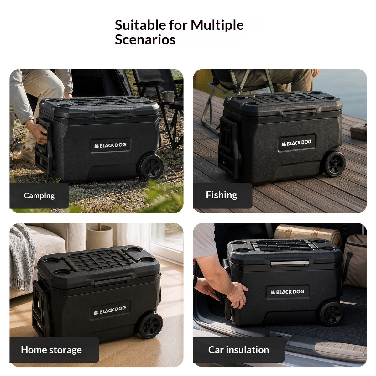 Blackdog 47L Wheeled Cooler Box with Pull Handle Large Capacity Ice Chest for Camping Outdoor Picnic