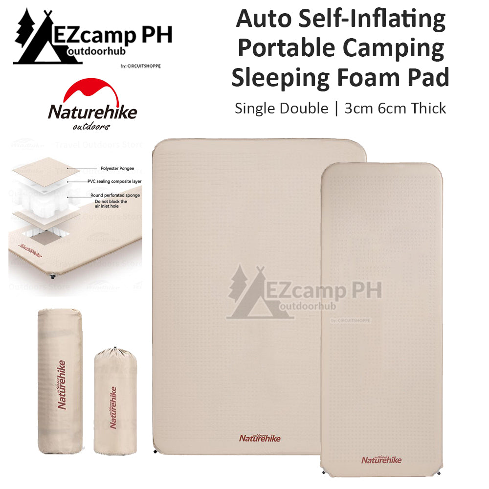 Naturehike Single | Double 1-2 Person Outdoor Self Inflating Sleeping Mattress Pad Mat Comfortable Automatic Air Inflatable Roll Foam Tent Bed