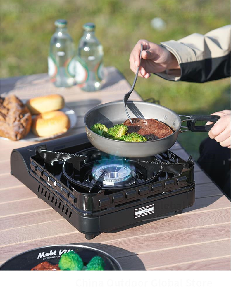 Mobi Garden Large Butane Camping Stove Mini 3.5KW Firepower With Built-in Windshield Standard Gas Fuel Nozzle Type Canister Cassette Style With Storage