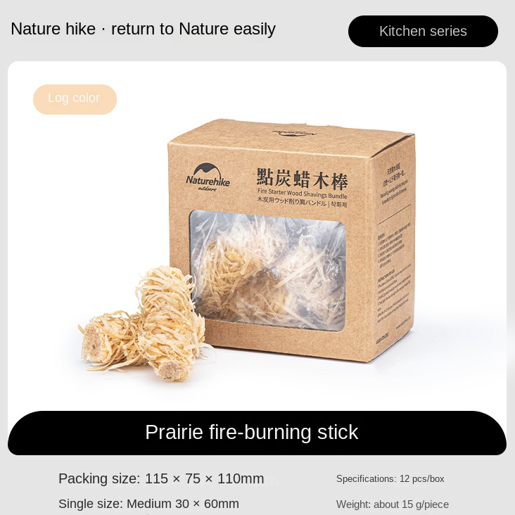 Naturehike Fire Starter Wood Shavings Bundle Box Kindling Rod Stick Easy Charcoal Ignition up to Long 10mins Burning Time BBQ Flame Starting Tool Kit