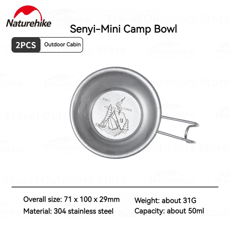 Naturehike Mini Hanging Cup 2pcs Set 50ml Stainless Steel Cup Outdoor Camping Coffee Espresso Sauce Bowl Mini Measuring Spoon Picnic Utensil Table