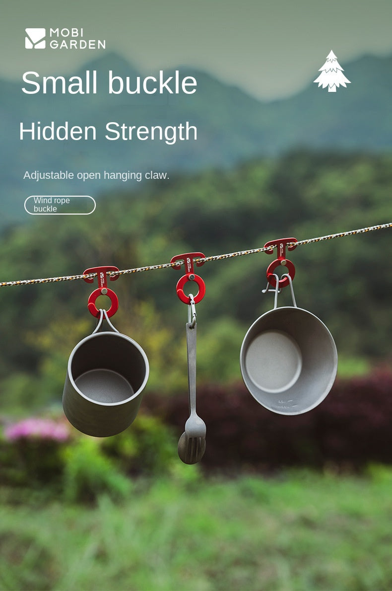 Mobi Garden 4pcs Pack Adjustable Buckle Set Multi-Function Hanging Aluminum Alloy Hook Tent Canopy Wind Rope Camping Hiking Indoor Travel Tent Equipment Accessories Heavy Duty Original Mobigarden