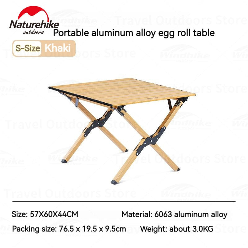 Naturehike Aluminum Alloy Egg Roll Table 3-Sizes Small Medium Large Ultralight 6063 Aluminum Alloy Outdoor Black Oak Color Picnic BBQ Foldable Table 30kg Max Load with Storage Bag Nature Hike
