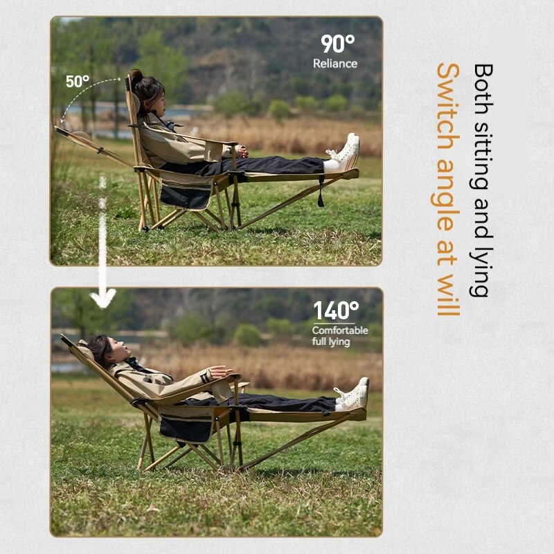 MOBI GARDEN HAPPY Recliner Chair Outdoor Folding Reclining Relax Full Lying Recline Armrest Seat 110kg Max Load Steel Iron Structure With Storage Bag