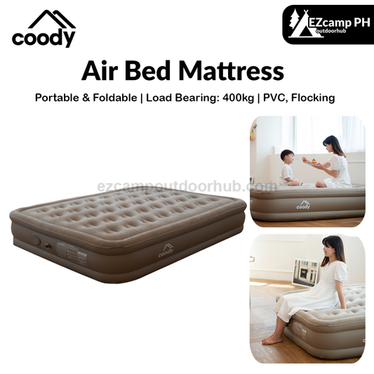 Coody Air Bed Mattress Portable Foldable Double Queen Size 40cm High Sleeping Mat Moisture-proof Automatic Air Pump Camping Peach Skin Fleece Air Mat