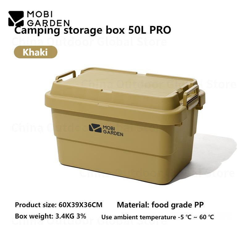 MOBI GARDEN Hard Storage Box Outdoor 22L/50L/50L PRO Large Capacity Portable Storage Bags Food Grade PP Material Box Table Stackable Camping Hiking Beach Picnic Travel Heavy Duty Original MobiGarden