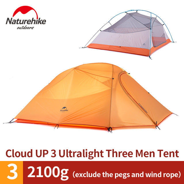 Naturehike Cloud Up Series 1 2 3 Person Portable Ultralight Weight Outdoor Camping Hiking Cycling Waterproof 3 Season Camp Tent in 210T 20D Upgraded