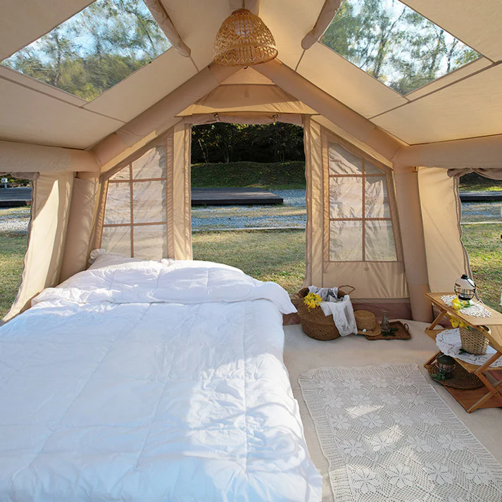 Coody Premium Cabin AIR 8.0 Air Inflatable Tent 4-6 Person 8m² Interior Space Blended Cotton Waterproof Outdoor Camping Black Vinyl Coated Sunscreen Rain Cover