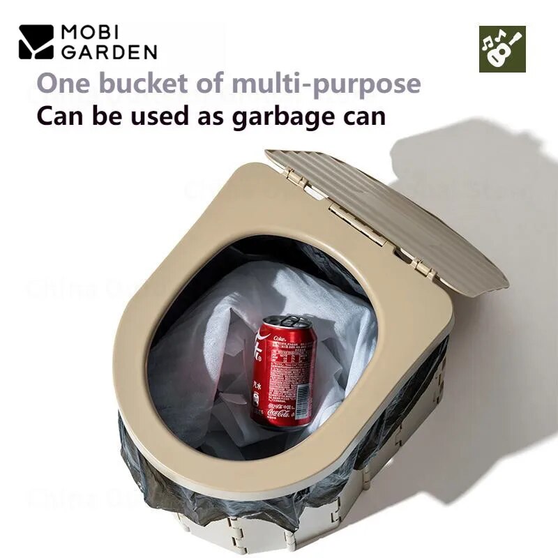 MOBI GARDEN Portable D-Type Outdoor Adult Toilet Camping Beach Travel Car Integrated Mount Arc Shape Emergency Foldable Toilet Folding Trash Can Free Garbage Bag ABS Material Original MobiGarden