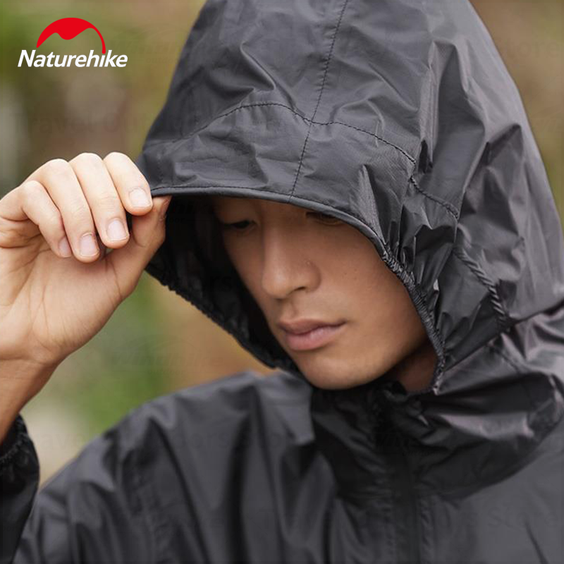 Naturehike Split Type Black Raincoat Portable Ultralight Multifunctional Folding Adult Unisex Jacket For Cycling Fishing Mountaineering Camping Outdoor Hiking Original Nature Hike