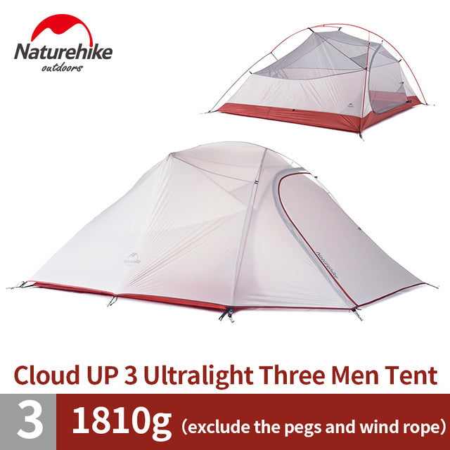Naturehike Cloud Up Series 1 2 3 Person Portable Ultralight Weight Outdoor Camping Hiking Cycling Waterproof 3 Season Camp Tent in 210T 20D Upgraded