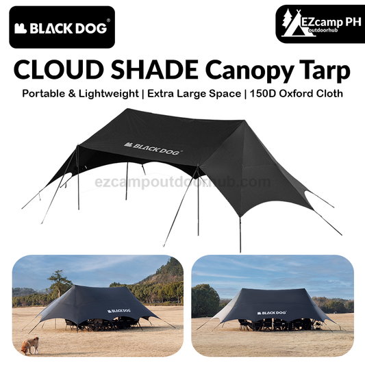 BLACKDOG CLOUD SHADE Canopy Tarp Black 80m² Extra Large Gathering Shelter Tent Waterproof Up To 20 Persons Shaded Area Vinyl Coated Sunscreen Camping