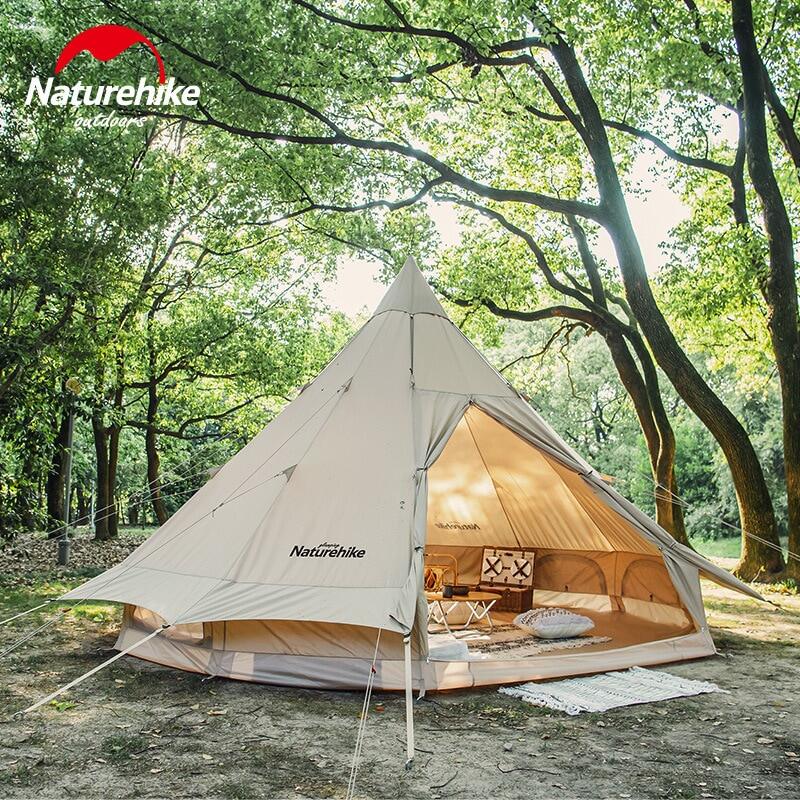Naturehike BRIGHTEN Series 12.3 Pyramid Tent Blended Cotton Bell Camping Tent 12.3m² Large Family Group Luxury Shelter for 5 to 8 Person Tipi Tepee