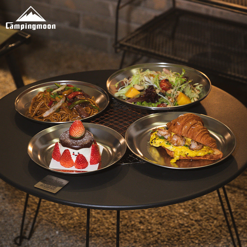 Campingmoon S397 Series Dish Plate Set Stainless Steel Tableware Anti-Corrosion Outdoor Camping Sold Set Or Per Piece With Optional Storage Bag