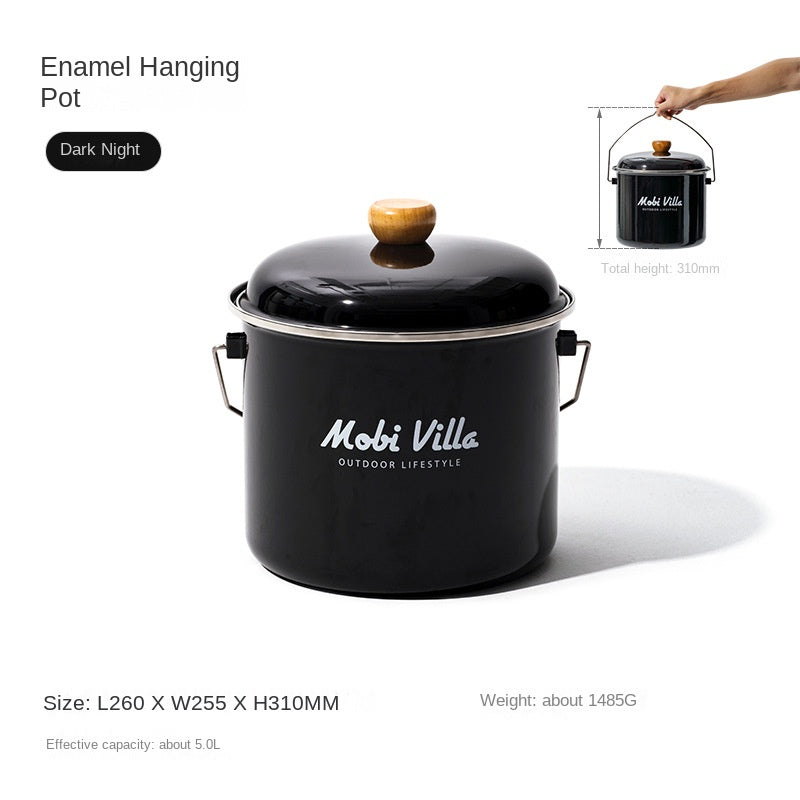 Mobi Garden 5L Enamel Glazed Coated Hanging Large Pot Retro Style Meals for 5-6 Persons Camping Outdoor Cooking Kitchenware Equipment Hiking Travel Picnic Beach Heavy Duty Original MobiGarden