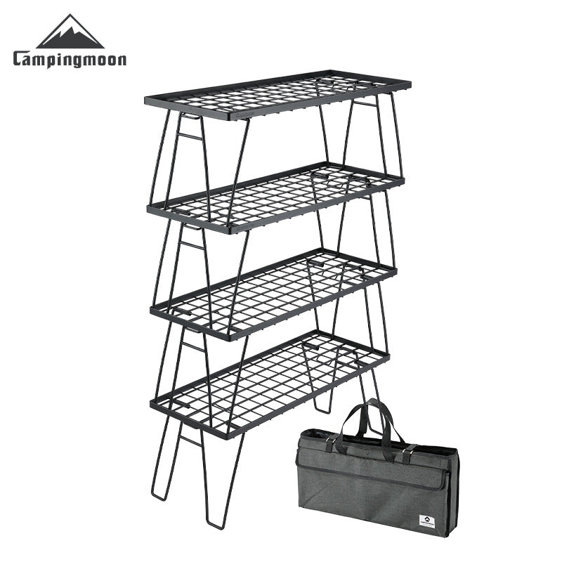 Campingmoon T-229 Series Stackable Floor Rack Outdoor Camping Connecting Multifunctional Steel Black Portable Folding Layered Table Shelf Hiking Picnic Travel Heavy Duty Original Camping Moon