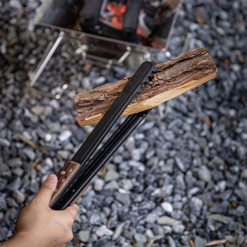 Campingmoon BKMS-41 Black Stainless Steel Premium Charcoal BBQ Grill Tong Alligator Clip Large Size Heat Resistant Teak Wood Handle Outdoor Camping Picnic Tool Camping Moon