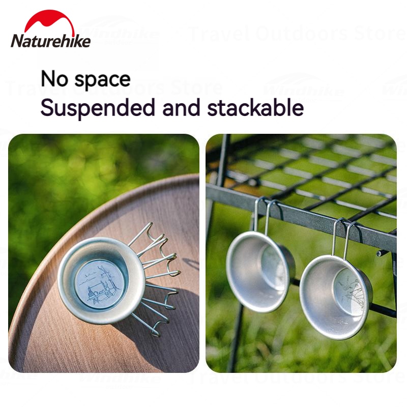 Naturehike Mini Hanging Cup 2pcs Set 50ml Stainless Steel Cup Outdoor Camping Coffee Espresso Sauce Bowl Mini Measuring Spoon Picnic Utensil Table
