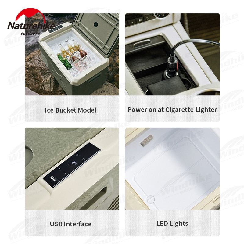 Naturehike Outdoor Car Refrigerator Portable 30L Camping Ice Box Large Capacity Compressor Cooling Fridge Freezer Silent 12V 24V DC or 220V AC 60W Cooler