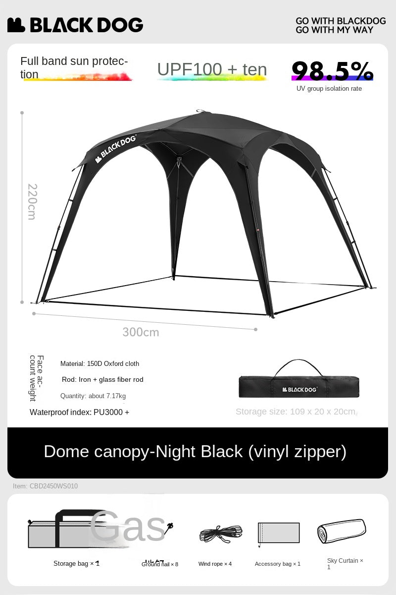 BLACKDOG DOME SKY Automatic Fast Multiple Setting Modular Canopy Tent Bedroom Awning Living Area Waterproof Outdoor Camping Vinyl Coated Sunscreen