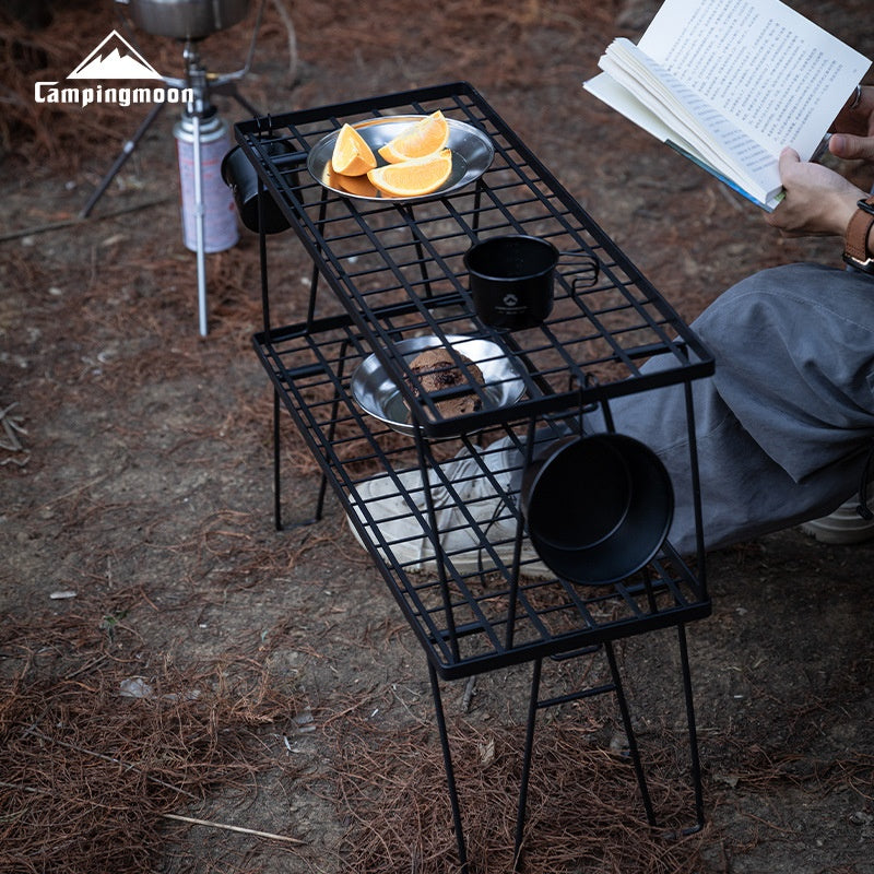 Campingmoon T-229 Series Stackable Floor Rack Outdoor Camping Connecting Multifunctional Steel Black Portable Folding Layered Table Shelf Hiking Picnic Travel Heavy Duty Original Camping Moon