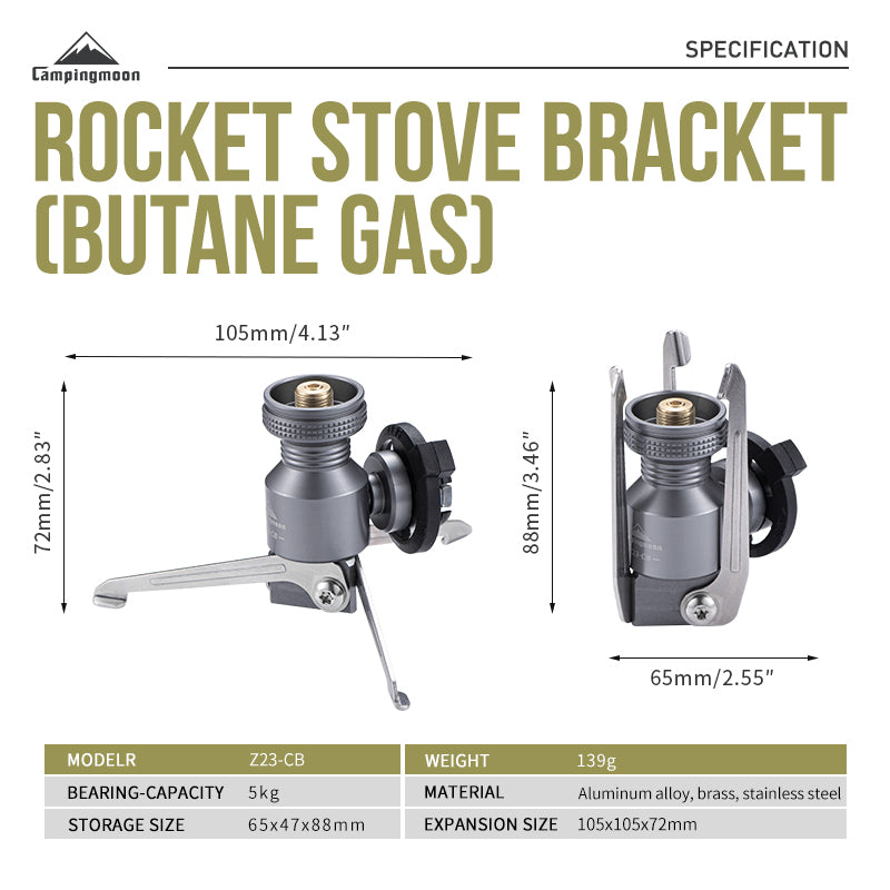CAMPINGMOON BKZ23-CB Z23-CB Rocket Stove Bracket Black Stand Butane Canister Converter Adaptor Screw Type to Nozzle Standard Gas Fuel Adapter Mount