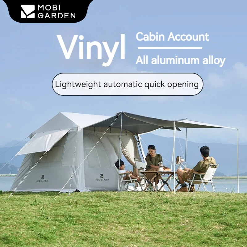 Mobi Garden HOLIDAY 5.9 Fast Build Automatic Cabin Style Tent Upgraded Black Vinyl Coated for 4-5 Person 6m² Large Space 2 Door Built-in 2 Canopy