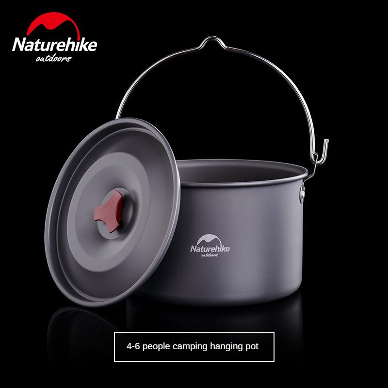 Naturehike 4L Camping Pot Outdoor Portable Ultralight Hanging Picnic Pot Set Hook Hang Tripod 4-6 Person Cookware Tableware Utensils Aluminum Alloy