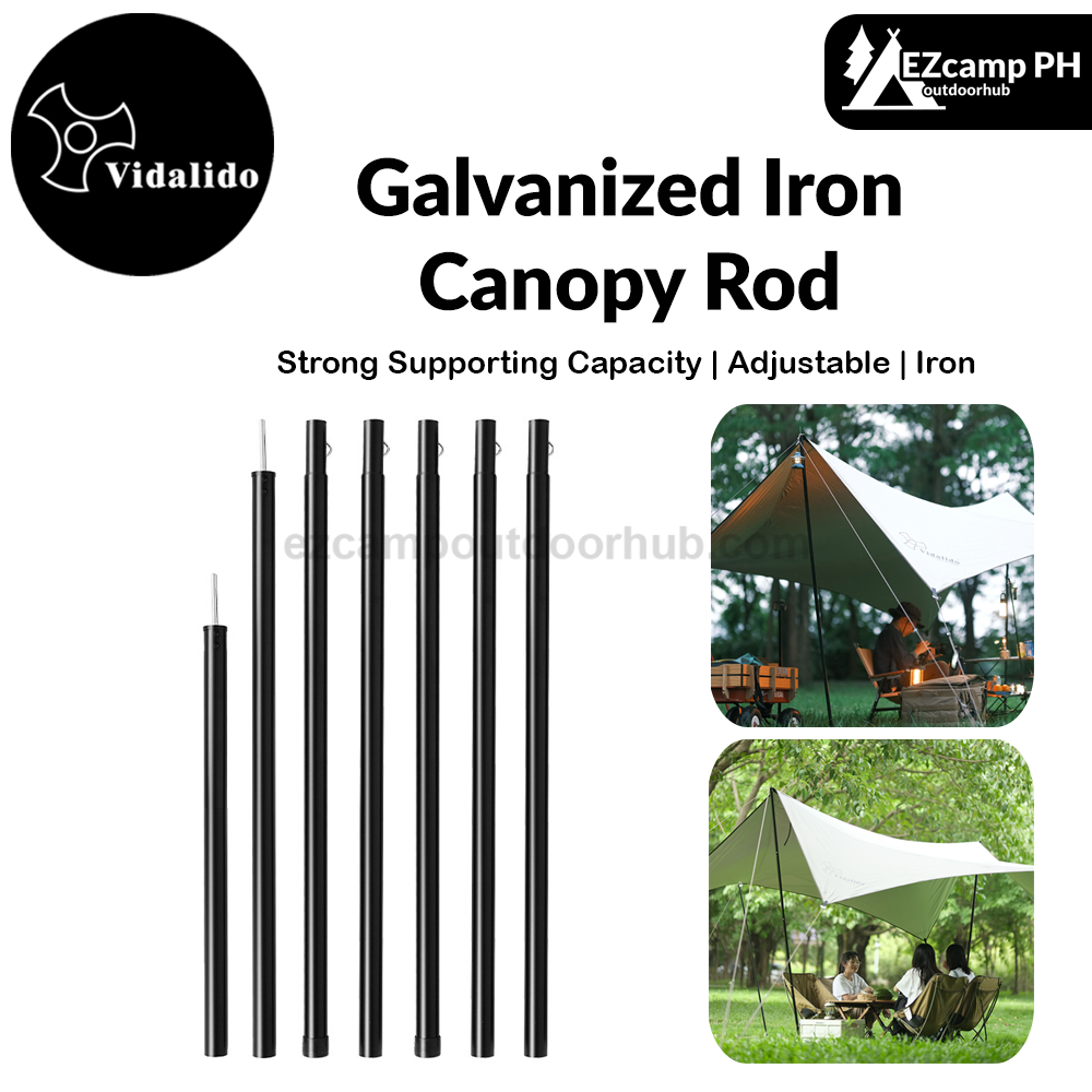 Vidalido Galvanized Iron Canopy Rod Black Steel Iron Awning Pole Tarp Tent 1.8m 2.2m 2.4m 2.8m Length 3-4 Section 2pcs Per Set Camping Accessories Rod