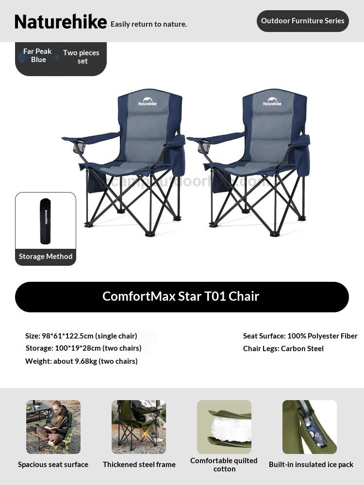 Naturehike COMFORT MAX T01 Folding Chair Portable 2pcs Set Directors Widened Seat Cotton Foam Padded Relax Load Bearing 150kg Outdoor Camping Beach