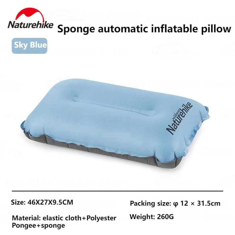 Naturehike Automatic Inflatable Pillow Portable Ultralight Inflating Sleeping Air Sponge Cushion High Elastic Support Skin-Friendly Height Adjustable Travel