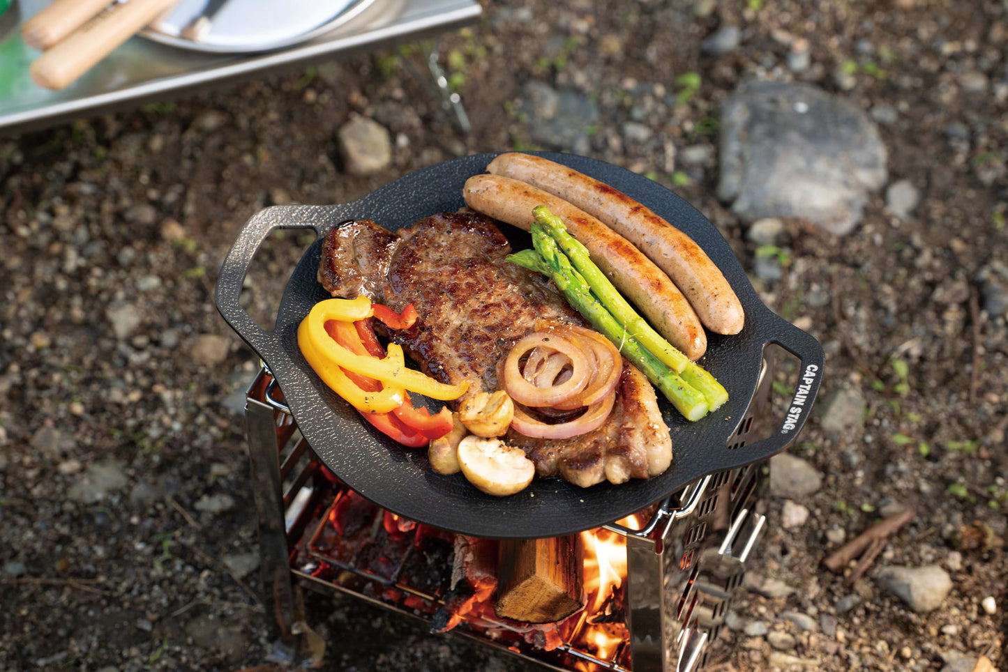 CAPTAIN STAG UG-1591 Round Grill Plate Portable Multipurpose 20CM Yakiniku Griller Fry Pan Korean BBQ Stove Top Outdoor Camping Aluminum Stainless Steel