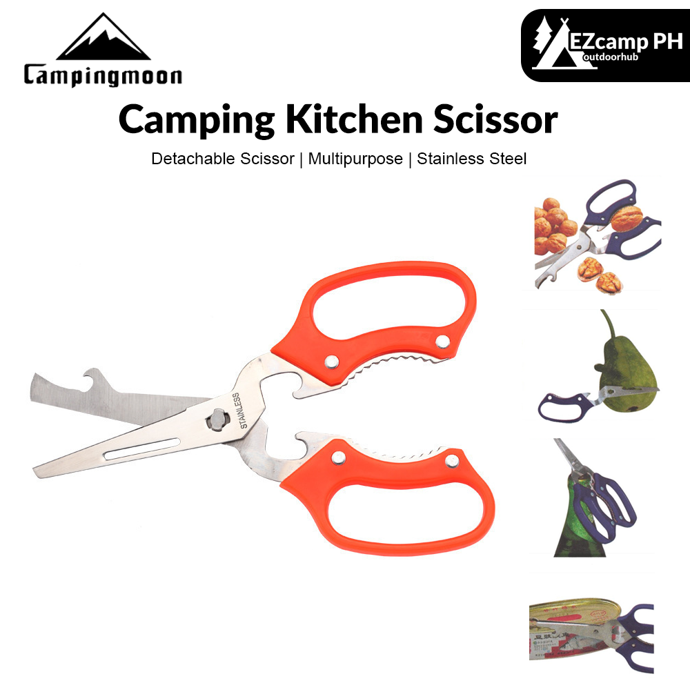 CAMPINGMOON Camping Kitchen Scissors Portable Lightweight Multi Functional Detachable Scissor Knife Bottle Can Opener Nut Cracker Fruit Peeler