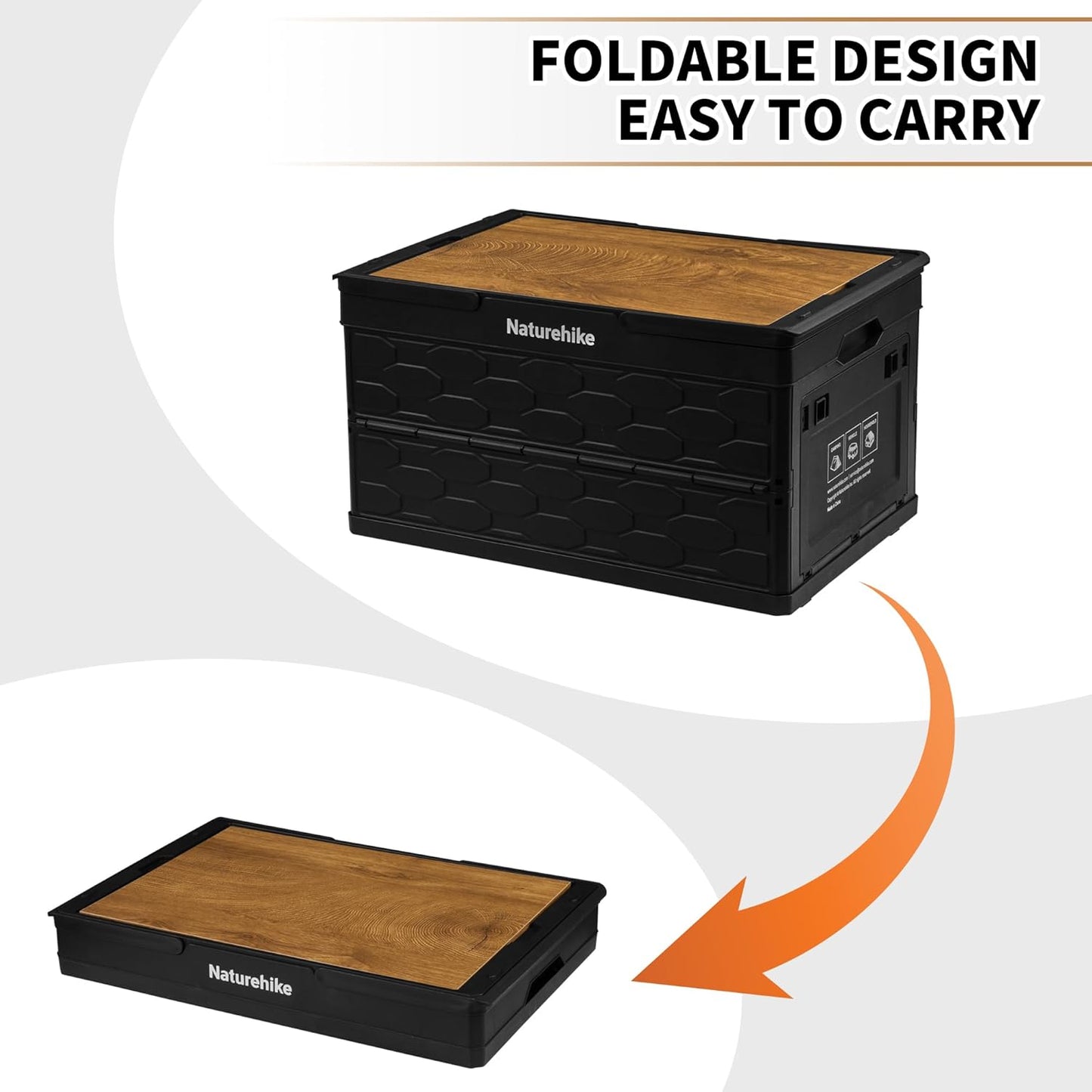 Naturehike LISAPACE Storage Box Plus Table Portable Lightweight Multifunctional 50L Capacity Folding Table Storage Box Desk Wood Top Lid Outdoor
