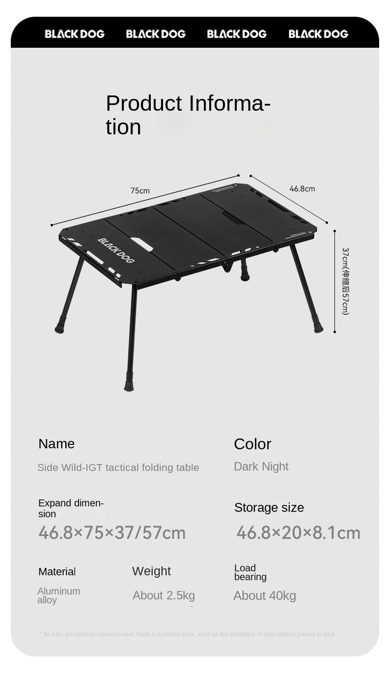 Blackdog Modular IGT Tactical Folding Table Portable Lightweight Multifunctional Foldable Table Outdoor Camping Load Bearing 40kg Aluminum Alloy
