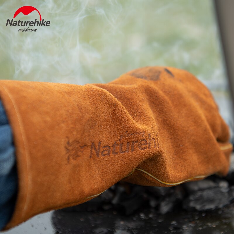 Naturehike Flame Retardant Insulation Glove Outdoor Heat Insulation Safety Working BBQ Gloves Cowhide Leather Fire Resistant Oven Cooking Anti Scald
