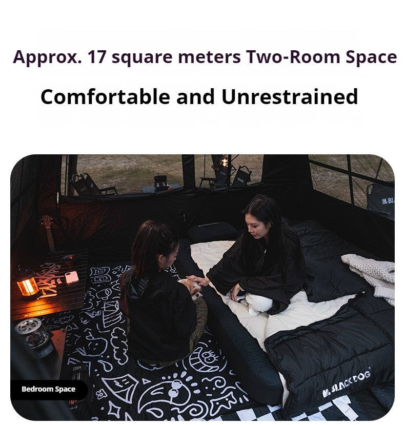 Blackdog SPACEX STARSHIP Automatic Tent Cabin Style For 8-10 Person Large 2 Bedroom 6 Living Room Outdoor Waterproof Black Vinyl Coated Sunscreen