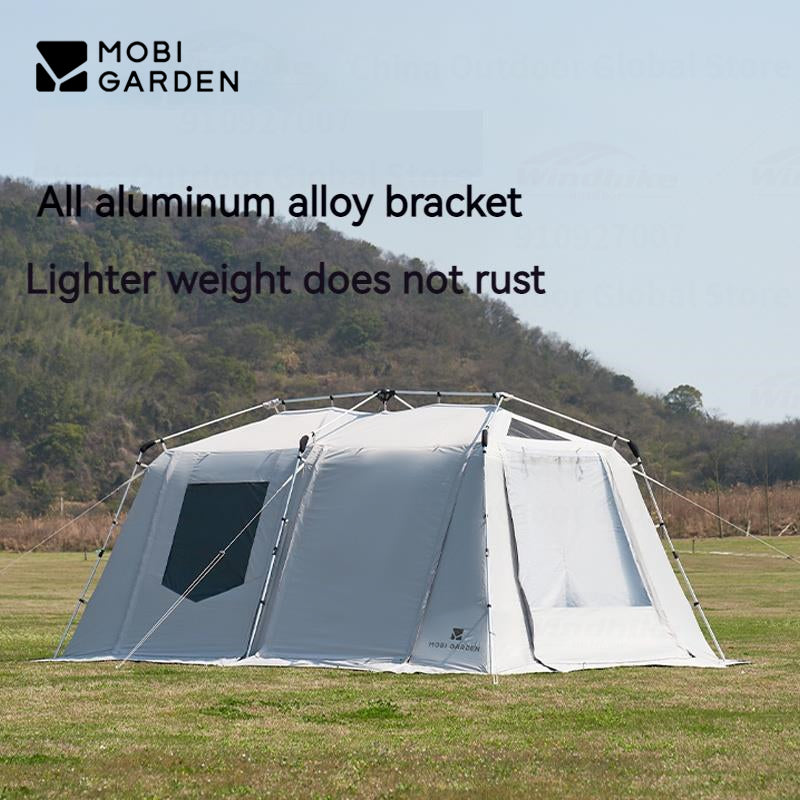 Mobi Garden HOLIDAY 13 Vinyl Coated Version Cabin Style 2 Room Large Fast Build Automatic Tent 27m² Use Space Breathable 4 Door 6 Windows Camping Tent