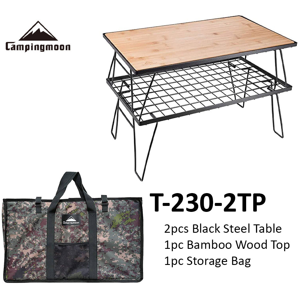 CAMPINGMOON Multi-Purpose Portable Folding Table Black Iron Stainless Steel Stackable Storage Rack Foldable Metal Table Outdoor Camping Hiking Travel Picnic  Heavy Duty Original Camping Moon