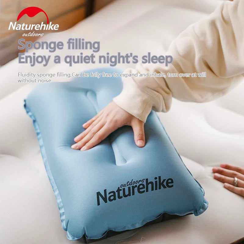 Naturehike Automatic Inflatable Pillow Portable Ultralight Inflating Sleeping Air Sponge Cushion High Elastic Support Skin-Friendly Height Adjustable Travel