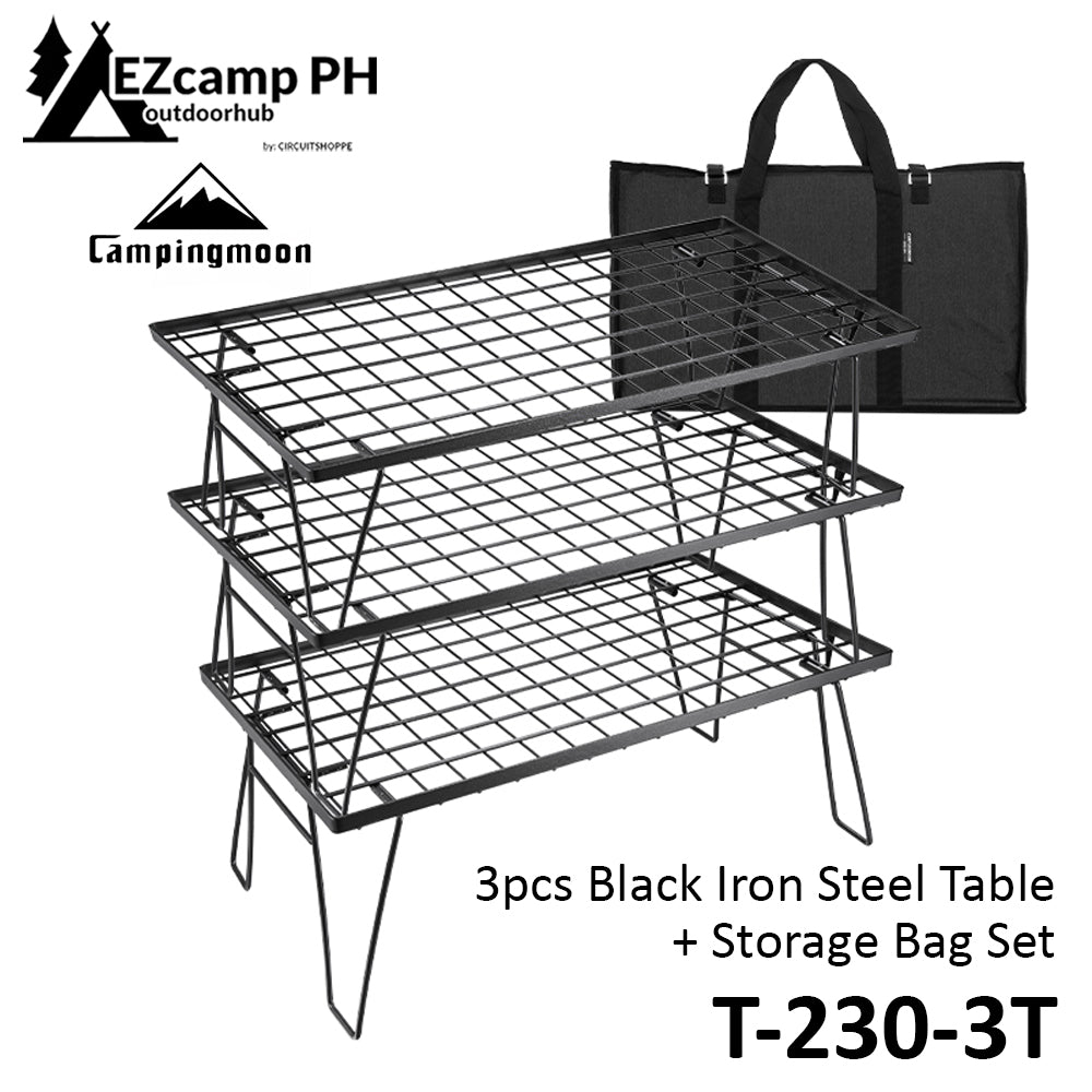CAMPINGMOON Multi-Purpose Portable Folding Table Black Iron Stainless Steel Stackable Storage Rack Foldable Metal Table Outdoor Camping Hiking Travel Picnic  Heavy Duty Original Camping Moon