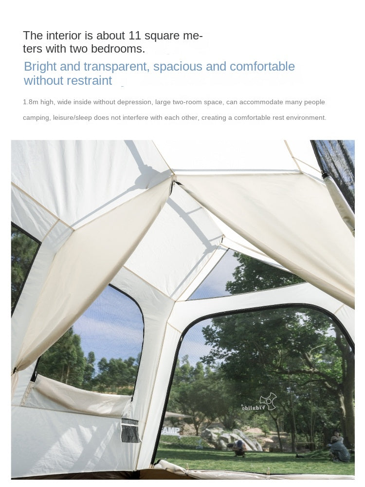 Vidalido VICORE Series Automatic Tent Villa Cabin Style for up to 4-8 Person Small Large Interior Space up to 11m² Waterproof Fast Build 2 Bedroom 2 Layer Black White Black Vinyl Glue Coated Tent
