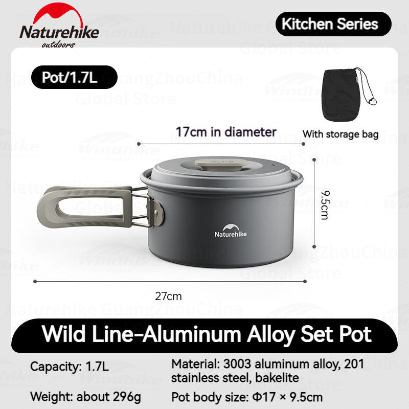 Naturehike Aluminum Alloy Set Pots Portable Lightweight Tableware Pot Frying Pan Kettle Folding Handle Camping Outdoor Hiking Travel Picnic Stackable Cookware