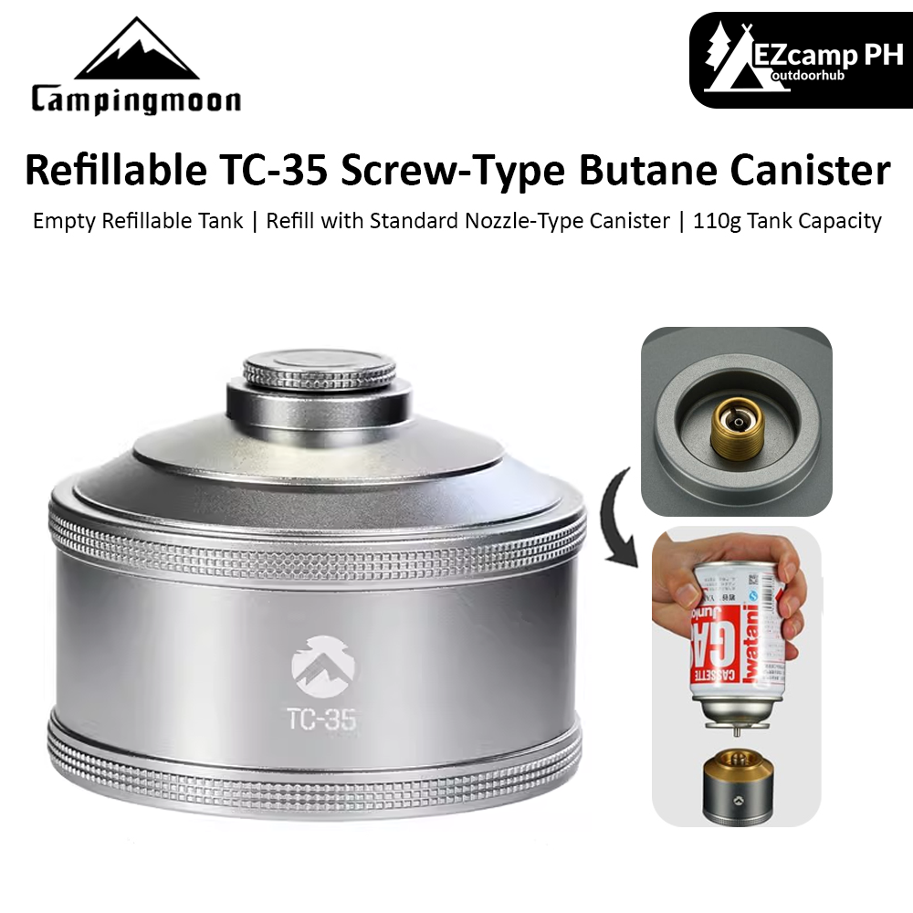 CAMPINGMOON BKTC-35 TC-35 Refillable Empty Screw Type Butane Canister Tank Premium CNC Finish Aluminum with Standard Nozzle Stove Lamp Lantern Torch