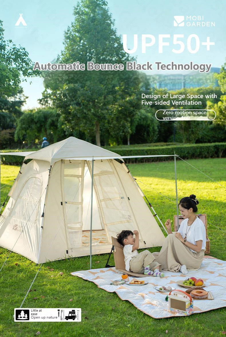 MOBI GARDEN Zero Motion Space Automatic Tent Portable Lightweight 3-4 Persons Quick Open Tent Double Door Design Five Side Ventilation Family Tent