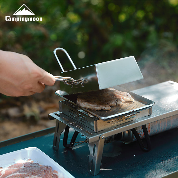 CAMPINGMOON DO-21 DO-2117 Stainless Steel Frying Pan Outdoor Cookware Pot Utensil Deep Fryer With Bag Optional Cover Reversible Detachable Handle